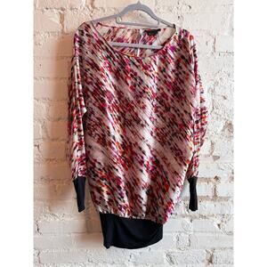 BCBGMAXAZRIA Abstract Print Long Sleeve Tunic Top XS | Multicolor Blouson